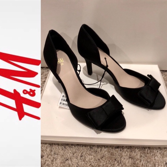 NWT Black open toe heels w/ bow H&M size: 7 - Picture 2 of 8